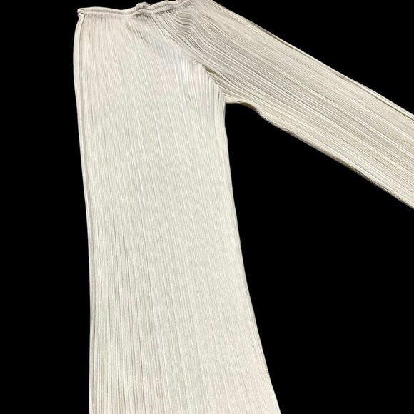 PLEATS PLEASE Issey Miyake Pleated Cream Yellow Ivory Pants Trousers Size 2 M L - Picture 5 of 8